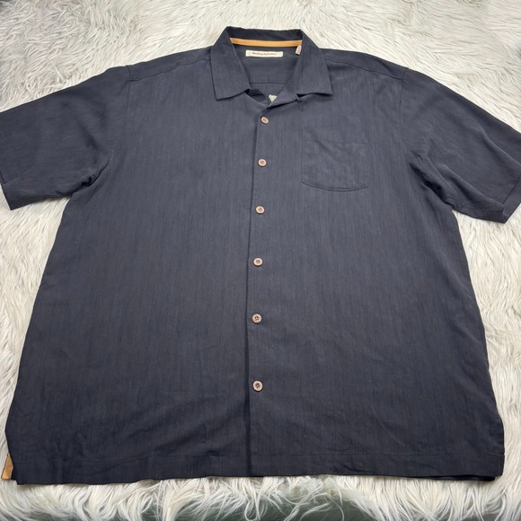 Tommy Bahama Men's XL Black Silk Embroidered Hawaiian Shirt Football Long Island - Picture 3 of 4